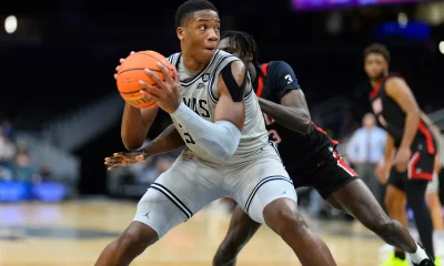Georgetown forward Thomas Sorber backs down a defender