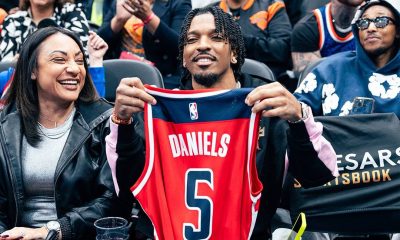 Jayden Daniels courtside for Wizards-Knicks (photo via @WashWizards/X)